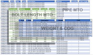 Figure 1 – output sample report in excel from pdms e3d