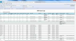 Example ssrs report showing bill of material import log information